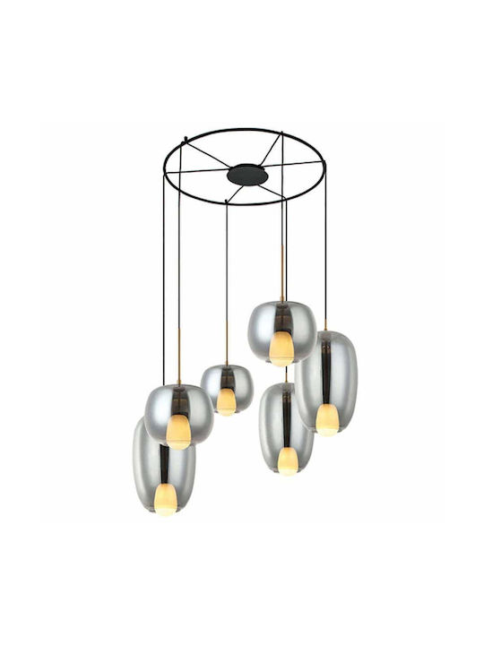 Zambelis Lights Μοντέρνο Κρεμαστό Φωτιστικό Πολύφωτο για 6 Λαμπτήρες G9 σε Ασημί Χρώμα 22147 